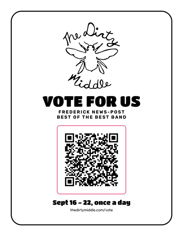 Print flyer: the same design in black on white, framed in black with a pink border around the QR code